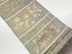 紗 金通し横段に花唐草・鳥・蝶模様織出し袋帯